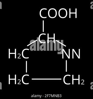 Aminosäure Prolin. Chemische molekulare Formel Prolin Aminosäure. Vektorgrafik auf isoliertem Hintergrund Stock Vektor