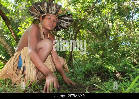 ilheus, bahia / brasilien - 3. juni 2012: Der ethnische Tupinamba-Inder ist im Dorf Itapuan in der Gemeinde Ilheus zu sehen. *** Ortsüberschrift *** Stockfoto