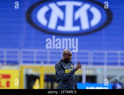 Mailand, Italien. April 2021. Romelu Lukaku vom FC Internazionale gesehen während des Fußballspiels der Serie A 2020/21 zwischen dem FC Internazionale und Sassuolo im San Siro Stadium.(Endstand; FC Internazionale 2:1 Sassuolo) (Foto von Fabrizio Carabelli/SOPA Images/Sipa USA) Credit: SIPA USA/Alamy Live News Stockfoto