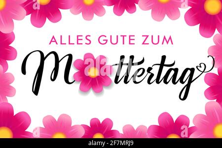 Alles gute zum Muttertag - Übersetzung aus dem Deutschen Happy Mothers day Gratzen Konzept. Dekorativer Kunststil. Dekoratives Poster zum Muttertag, Stock Vektor