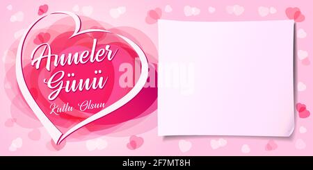 Anneler Gunu - Übersetzung aus dem Türkischen Happy Mothers Day Gratzen Konzept. Blatt Papier. Kreativer Muttertag schönes Poster, zum Besten Stock Vektor