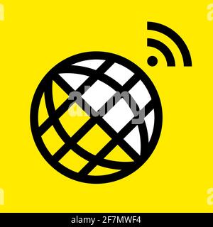 Planet Erde und globales Internet. WiFi-Verbindung. Vektorgrafik in einem flachen Stil. Symbol auf gelbem Hintergrund Stock Vektor