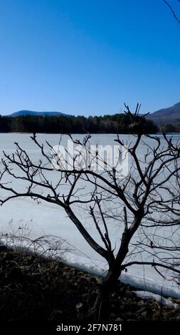 Der eisbedeckte Cooper Lake liegt in Lake Hill in der Stadt Woodstock, Ulster County, New York, und ist der größte natürliche See in den Catskill Mountains Stockfoto