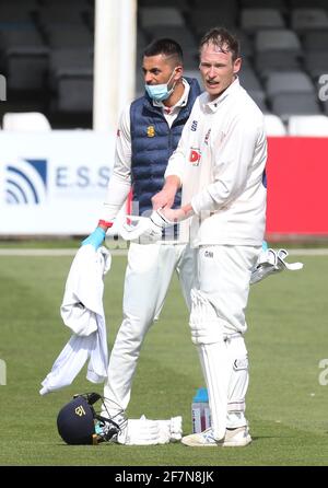 Chelmsford, Großbritannien. April 2021. CHELMSFORD ENGLAND - 08. APRIL: Essex's Tom Westley während des Championship Day einer von vier zwischen Essex CCC und Worcestershire CCC auf dem Cloudfm County Ground am 08. April 2021 in Chelmsford, England Credit: Action Foto Sport/Alamy Live News Stockfoto