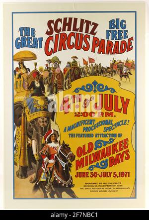 Ein klassisches Zirkusposter für die Schlitz Circus Parade Stockfoto