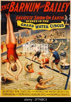 Ein klassisches Zirkusposter für den Barnum und Bailey Grand Water Circus Stockfoto