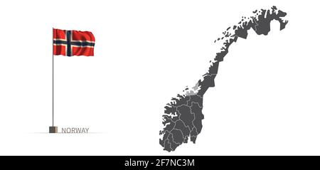 Norwegen-Karte. Graue Landkarte und Flagge 3d Illustration Vektor. Stock Vektor