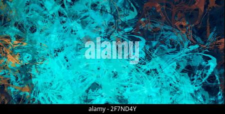 Willkürliche Farbmischung Blots Linien Digitales Muster Zeitgenössische bunte Zeichnung Türkis cyan blaue Palette Mixed Media Skizze Painted Canvas Texture imag Stockfoto