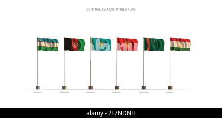 Flagge zentralasiens. 3D-Illustrationsvektor für zentralasiatische Länder. Stock Vektor