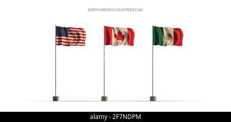 Nordamerika Flagge. nordamerikanische Länder Flagge Serie 3d Illustration Vektor. Stock Vektor
