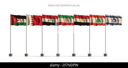 Flagge der Länder des Nahen Ostens. Arabische Länder Flagge Serie 3d Illustration Vektor. Stock Vektor