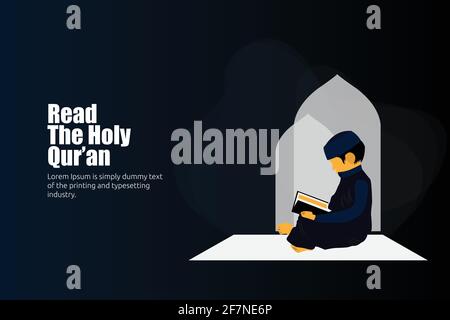Flache Illustration Lesen Sie Den Heiligen Koran Stock Vektor