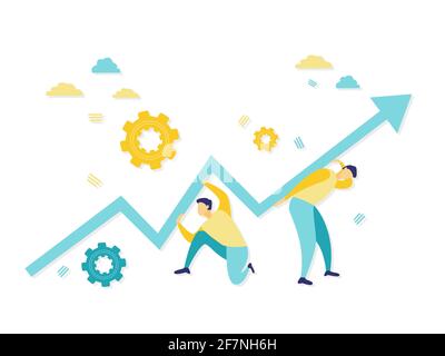 Flache Illustration des Porträts von Geschäftsmann schiebt Pfeil zusammen. Wachstumsdiagramm Konzept. Einfache flache Illustration Geschäfts- und Finanzkonzepte. Stock Vektor