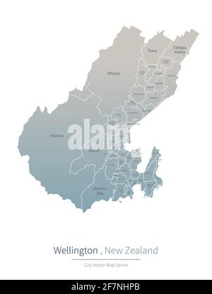 Wellington Karte. vektor-Karte der wichtigsten Stadt in Neuseeland. Stock Vektor