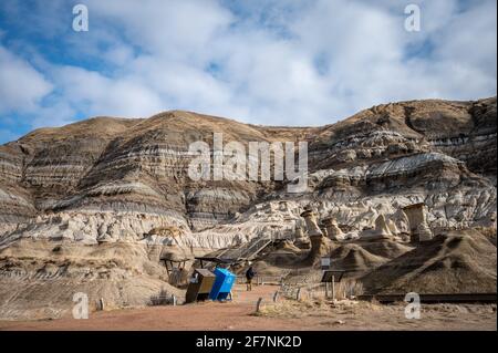 Hoodoos in den Badlands von Alberta in der Nähe von Drumheller. Stockfoto