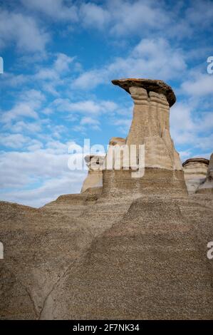 Hoodoos in den Badlands von Alberta in der Nähe von Drumheller. Stockfoto