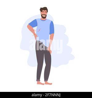 Mann mit Schmerzen im Rücken Rückenschmerzen Probleme flach voll Länge Stock Vektor