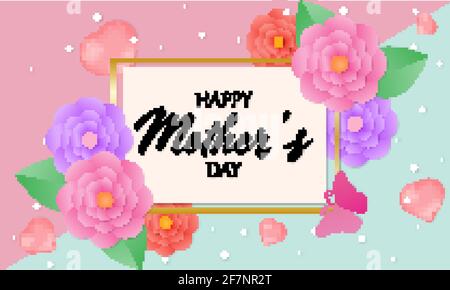 Happy Mothers Day Hintergrund mit Blumen und Herzen. Vektorgrafik Stock Vektor