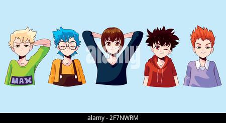 Gruppen-Manga-Jungen Stock Vektor