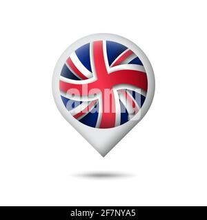 Symbol der britischen Flagge in Form eines Zeigers, Kartenmarkierung. UK-Muster. Abstrakte Flagge des vereinigten Königreichs. Papierschnitt. Vektorsymbol, Symbol, Schaltfläche Stock Vektor