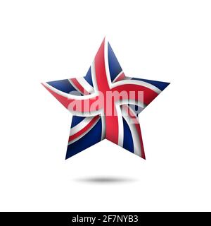 Symbol der britischen Flagge in Form eines Sterns. Winken im Wind. Abstrakte Flagge des vereinigten Königreichs. UK-Muster. Papierschnitt. Vektorsymbol, Symbol Stock Vektor