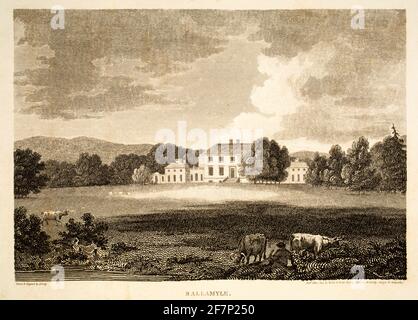 1805 Originalstich von ‘Ballamyle’ Ballochmyle House, Ayrshire, aus 1811 Ansichten in Großbritannien, illustriert die Werke von Robert Burns, publi Stockfoto