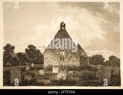 1805 Originalstich von Auld Kirk Alloway, Ayrshire, aus 1811 Ansichten in Großbritannien, illustriert die Werke von Robert Burns, herausgegeben von John Stockfoto