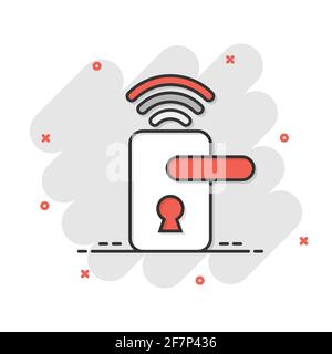 Drahtlose Türschloss zeichen Symbol im Comic-stil. Smart Home vektor Cartoon Illustration auf weißem Hintergrund isoliert. Remote System Business Konzept splas Stock Vektor