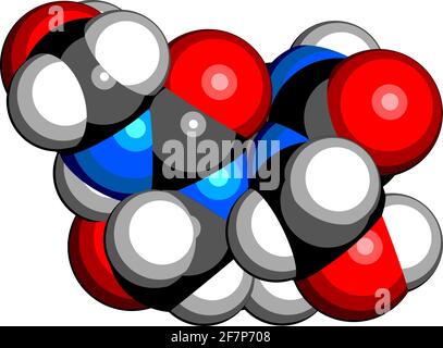 Diazolidinyl Urea antimikrobielle Konservierungsmittel Molekül (Formaldehyd Ausrücker). 3D-Rendering. Atome werden als Kugeln mit herkömmlichen Farbe dargestellt. Stock Vektor