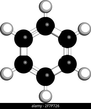 Benzol aromatisches Kohlenwasserstoffmolekül. Wichtig in der Petrochemie, Bestandteil von Benzin. 3D-Rendering. Atome werden als Sphären mit Kloster dargestellt Stock Vektor