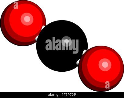 Kohlendioxid (CO2)-Molekül. Treibhausgas. 3D-Rendering. Atome werden als Kugeln mit herkömmlicher Farbkodierung dargestellt: Kohlenstoff (schwarz), Sauerstoff ( Stock Vektor