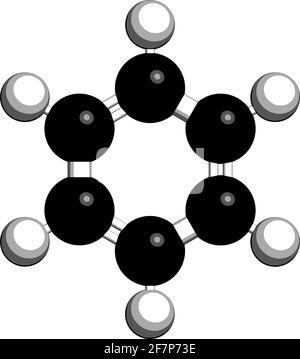 Benzol aromatisches Kohlenwasserstoffmolekül. Wichtig in der Petrochemie, Bestandteil von Benzin. 3D-Rendering. Atome werden als Sphären mit Kloster dargestellt Stock Vektor