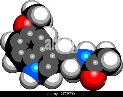 Melatonin-Hormonmolekül. Beim Menschen spielt es eine Rolle bei der zirkadianen Rhythmus-Synchronisation. 3D-Rendering. Atome werden als Kugeln mit Conven dargestellt Stock Vektor