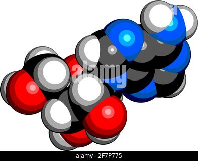Adenosin (ADO)-Purin-Nukleosid-Molekül. Wichtiger Bestandteil von ATP, ADP, Camp und RNA. Auch als Medikament verwendet. 3D-Rendering. Atome werden als s dargestellt Stock Vektor