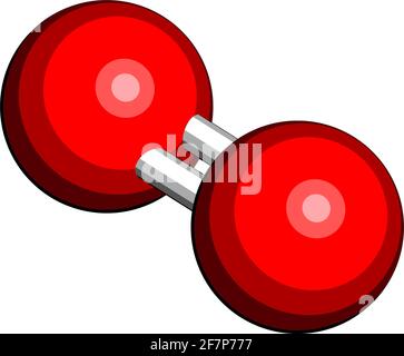 Elementares Sauerstoffmolekül (O2). 3D-Rendering. Atome werden als Kugeln mit herkömmlicher Farbkodierung dargestellt: Sauerstoff (rot). Stock Vektor