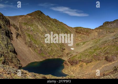 Estany Negre See, in der Nähe des Comapedrosa Gipfels (Andorra, Pyrenäen) ESP: Estany Negre, Cerca de la cumbre del Comapedrosa (Andorra, Pirineos) FR: Stockfoto