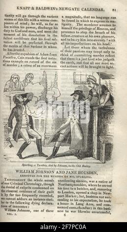Seite aus dem Newgate-Kalender. Spurling, ein schlüsselfertiger Shiot von William Johnson im Old Bailey, 1714 Stockfoto