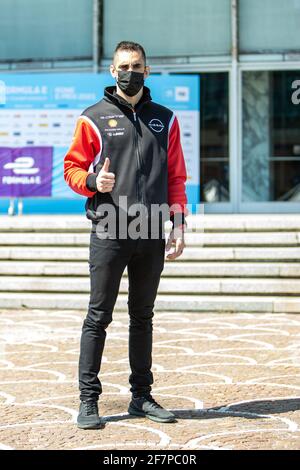 Rom, Italien. 09. Apr 2021., Circuito di Roma, ABB Formula E WM Rom: Pressekonferenz, # 23 Sebastien Buemi (SUI), Team Nissan e.Dams, (Schweiz/Kroatien OUT) Quelle: SPP Sport Pressefoto. /Alamy Live News Stockfoto