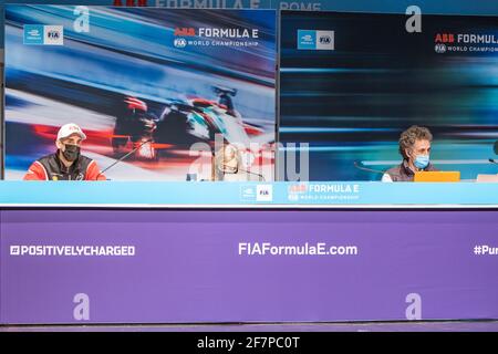 Rom, Italien. 09. Apr 2021., Circuito di Roma, ABB Formula E WM Rom: Pressekonferenz, # 23 Sebastien Buemi (SUI), Team Nissan e.Dams, links (Schweiz/Kroatien OUT) Quelle: SPP Sport Pressefoto. /Alamy Live News Stockfoto