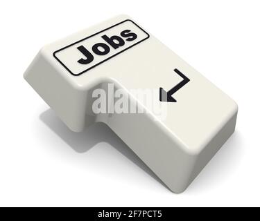 Geben Sie den Schlüssel mit dem Wort „JOBS“ ein. Computer Enter-Taste mit JOBWORT auf weißem Hintergrund. 3D-Illustration Stockfoto