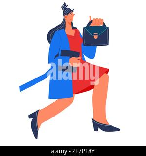 Business Frau Zeichentrickfigur läuft. Persönliches Ziel und berufliche Entwicklungsmöglichkeit. Frauen Karriere und Beruf, flache Vektor illustrati Stock Vektor