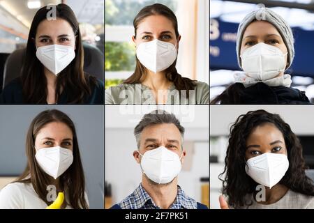 Gruppe verschiedener Menschen trägt FFP2 Gesichtsmaske Collage Stockfoto