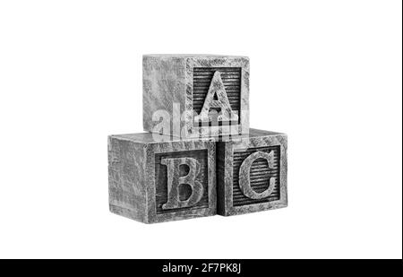 Vintage Holz Alphabet Blöcke isoliert auf weiß mit Clipping-Pfad Stockfoto