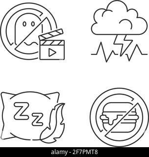 Ursachen für schlechten Schlaf lineare Symbole gesetzt Stock Vektor