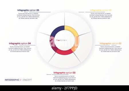 Vektor Runde Kreis Infografik Diagramm Vorlage durch fünf Teile geteilt Stock Vektor