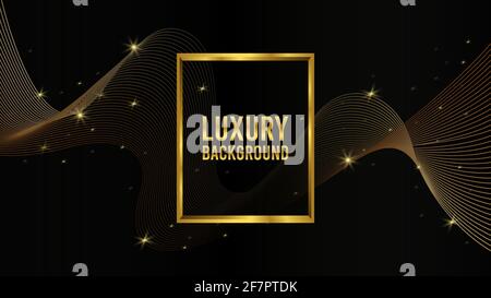Welliger, luxuriöser abstrakter Hintergrund mit goldenen, gradienten Linien und Rahmen. Vektorgrafik Stock Vektor