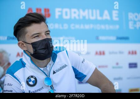 Rom, Italien. April 2021. 9. April 2021, Rom, Circuito di Roma, ABB Formula E WM Rom: # 27 Jake Dennis (GBR), Team BMW i Andretti Motorsport (Schweiz/Kroatien OUT) Quelle: SPP Sport Pressefoto. /Alamy Live News Stockfoto