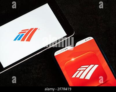 9. April 2021, Ukraine: In dieser Fototafel werden die Logos der Bank of America auf Smartphones angezeigt. (Bild: © Igor Golovniov/SOPA Images via ZUMA Wire) Stockfoto