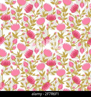 Nahtloses Muster aus roten Blumen auf weißem Hintergrund. Stock Vektor