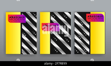 Gelb und Silber abstrakt futuristischen Vorlagen Set, moderne kreative Vektor-Muster-Design für Web-und Print-Dekoration, Sommer Vibes, Luxus minimal Stock Vektor